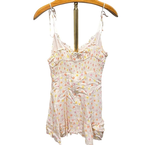 ELODIE ~ Cream Floral Mini Dress Adjustable Tie Straps 90s 70s Y2K - Picture 5 of 11
